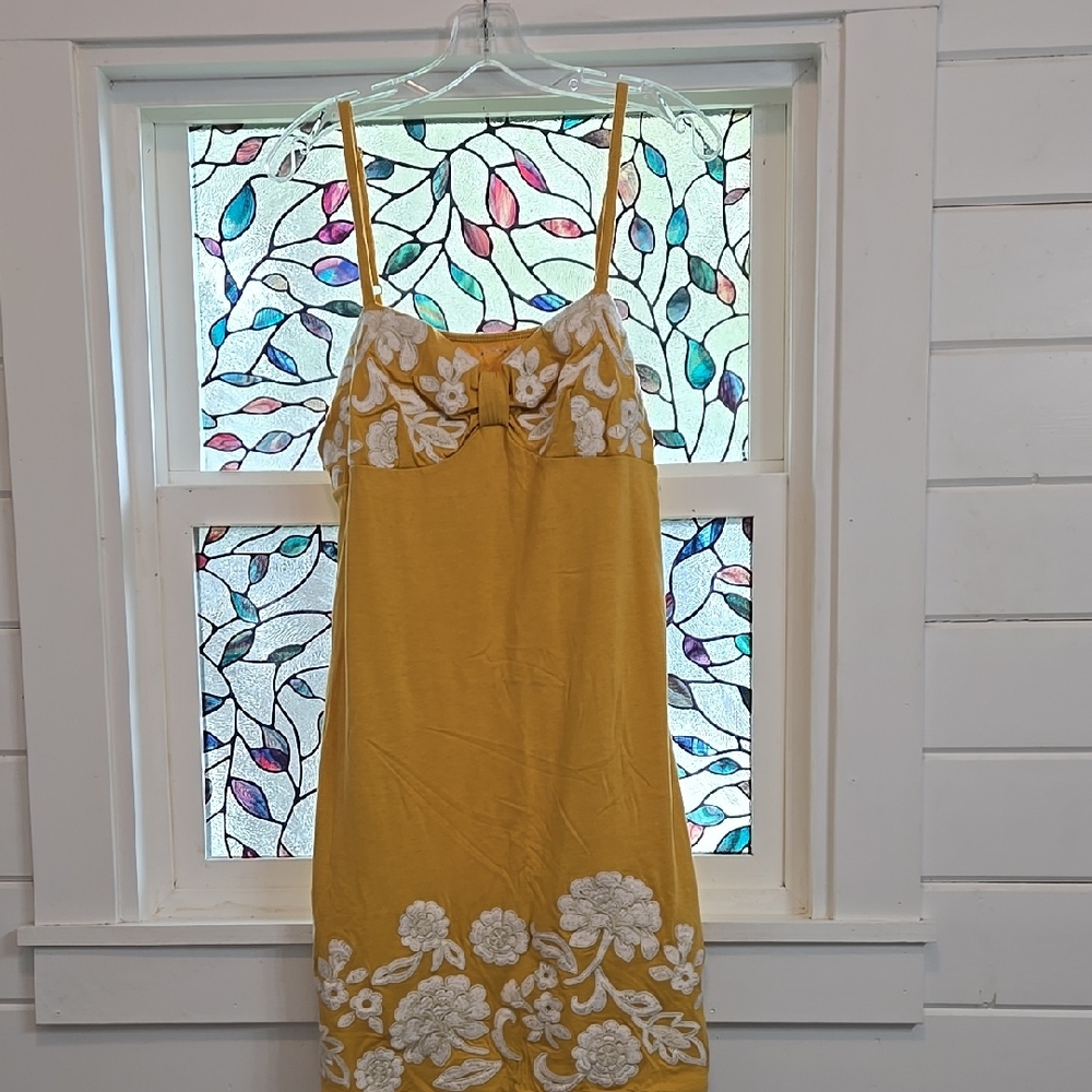 Yellow Dress with White Floral Embroidery